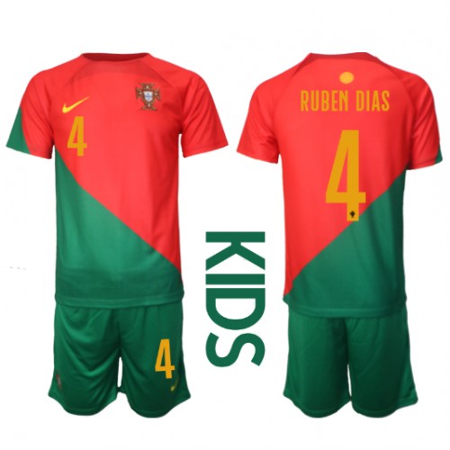 Dres Portugal Ruben Dias #4 Domaci za djecu SP 2022 Kratak Rukav (+ kratke hlače)